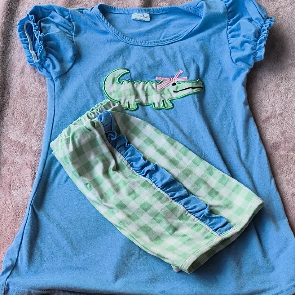 Blue and Green Kids Pajamas with Crocodile Design